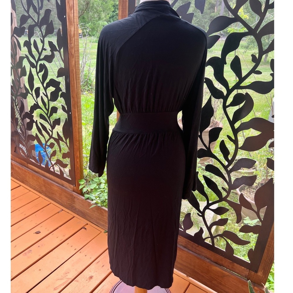 Soft Surroundings Black Bamboo Rayon Wrap Robe Long Sleeve Midi Tie Waist Medium - Picture 2 of 5